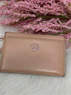 CHANEL Blush Pink Caviar Leather Button Card Holder with CC Medallion
